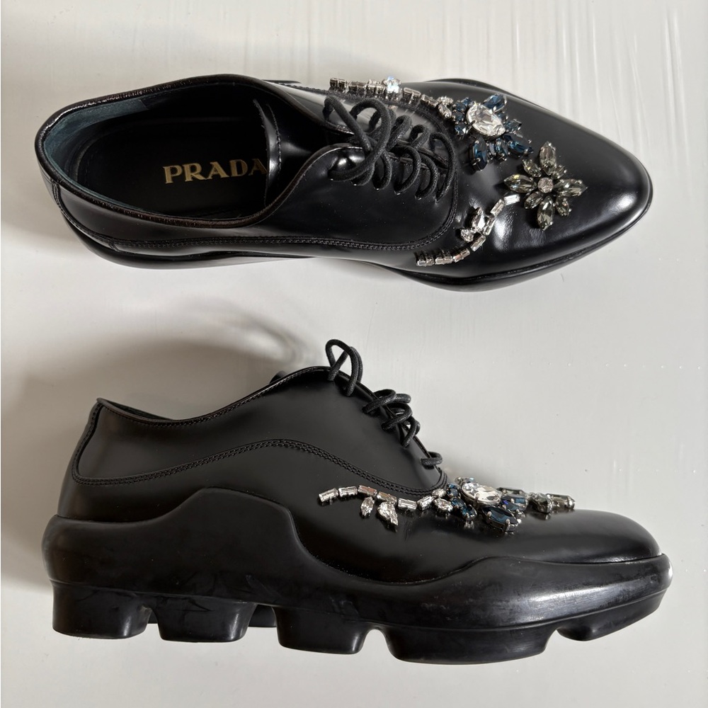 Prada crystal embellished runway loafers